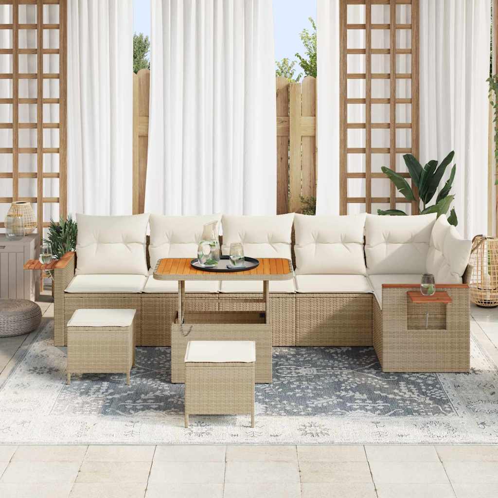 Tuinbankenset met kussen 11 pcs Beige en Crème poly rattan is nu te koop bij PeponiXL, paradijselijk wonen!