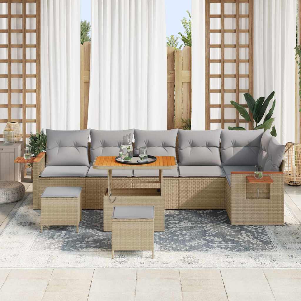 Tuinbankenset 11 pcs Beige en Licht Grijs poly rattan is nu te koop bij PeponiXL, paradijselijk wonen!