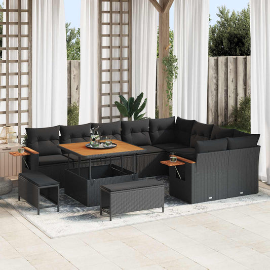 Tuinbankenset met kussen 13 pcs Zwart poly rattan is nu te koop bij PeponiXL, paradijselijk wonen!