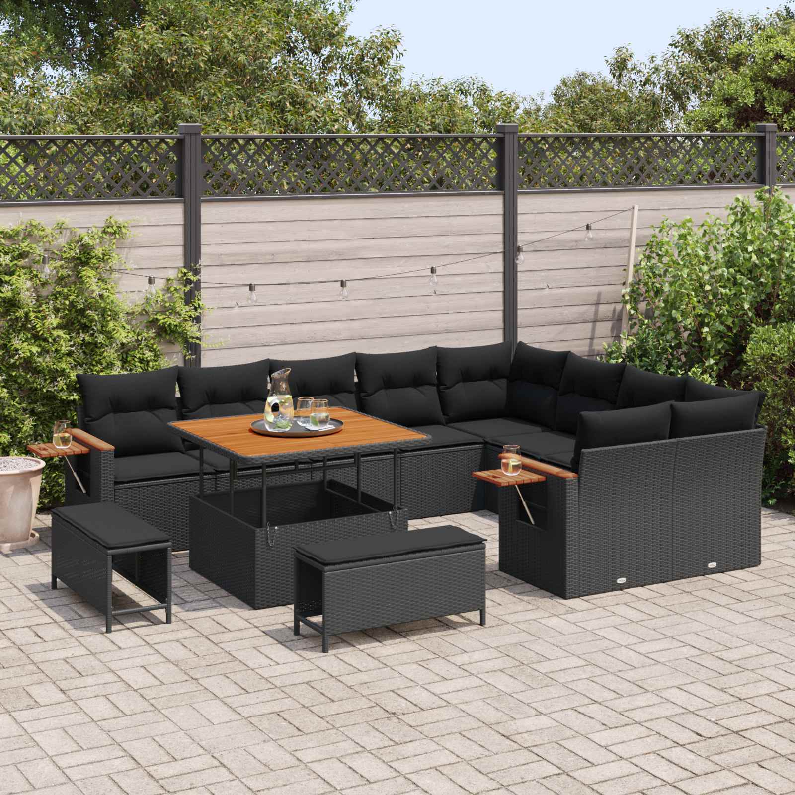 Tuinbankenset met kussen 13 pcs Zwart poly rattan is nu te koop bij PeponiXL, paradijselijk wonen!