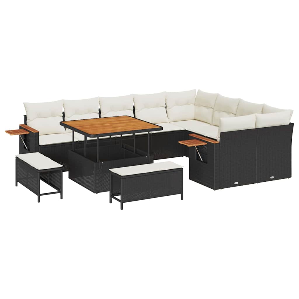 Tuinbankenset met kussen 13 pcs Zwart en Crème poly rattan is nu te koop bij PeponiXL, paradijselijk wonen!