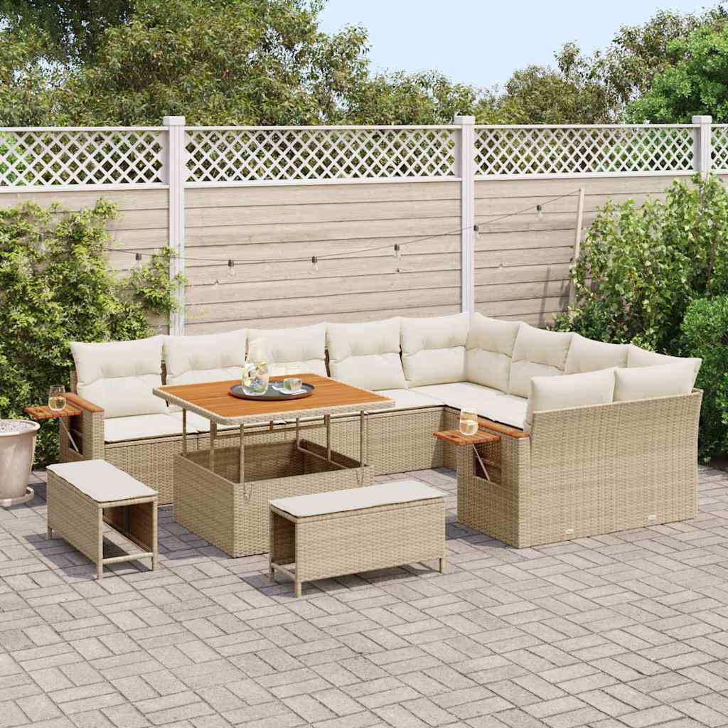 Tuinbankenset met kussen 13 pcs Beige en Crème poly rattan is nu te koop bij PeponiXL, paradijselijk wonen!