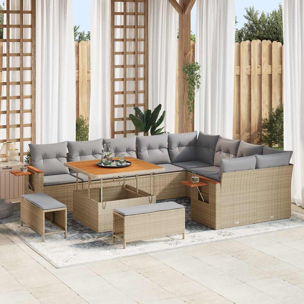 Tuinbankenset 13 pcs Beige en Licht Grijs poly rattan is nu te koop bij PeponiXL, paradijselijk wonen!