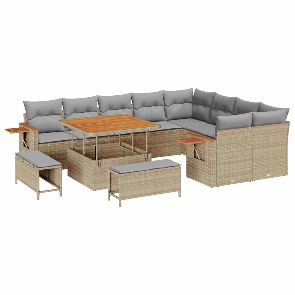Tuinbankenset 13 pcs Beige en Licht Grijs poly rattan is nu te koop bij PeponiXL, paradijselijk wonen!