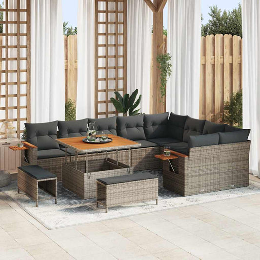 Tuinbankenset met kussen 13 pcs Grijs poly rattan is nu te koop bij PeponiXL, paradijselijk wonen!