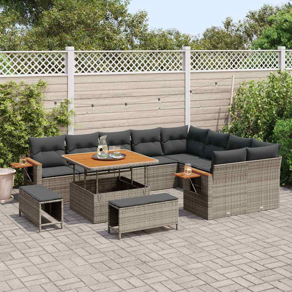 Tuinbankenset met kussen 13 pcs Grijs poly rattan is nu te koop bij PeponiXL, paradijselijk wonen!