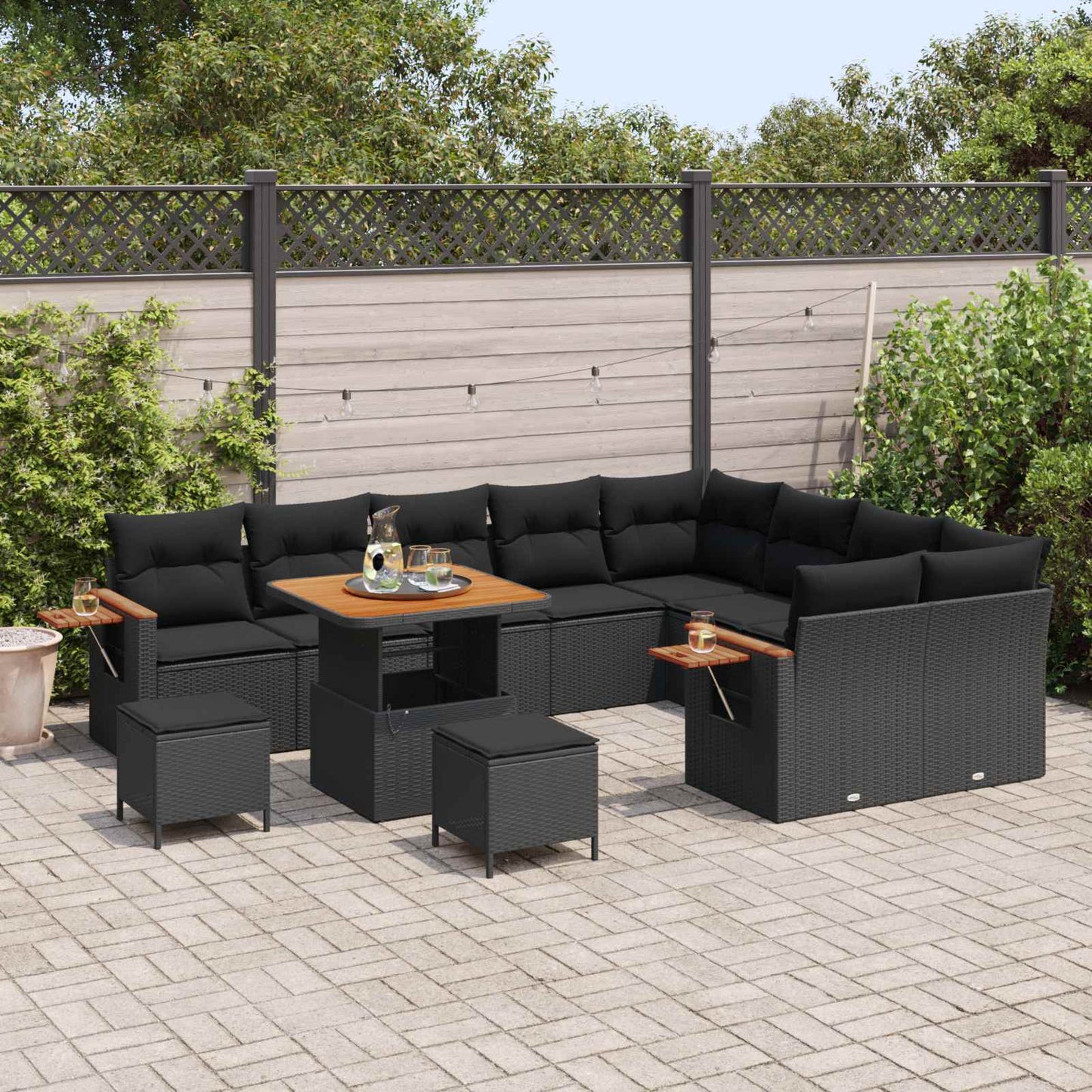 Tuinbankenset met kussen 13 pcs Zwart poly rattan is nu te koop bij PeponiXL, paradijselijk wonen!