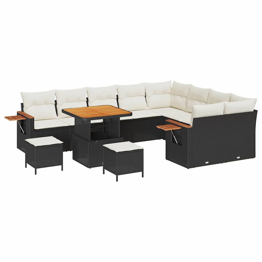 Tuinbankenset met kussen 13 pcs Zwart en Crème poly rattan is nu te koop bij PeponiXL, paradijselijk wonen!