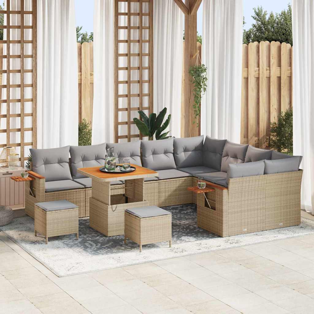 Tuinbankenset 13 pcs Beige en Licht Grijs poly rattan is nu te koop bij PeponiXL, paradijselijk wonen!