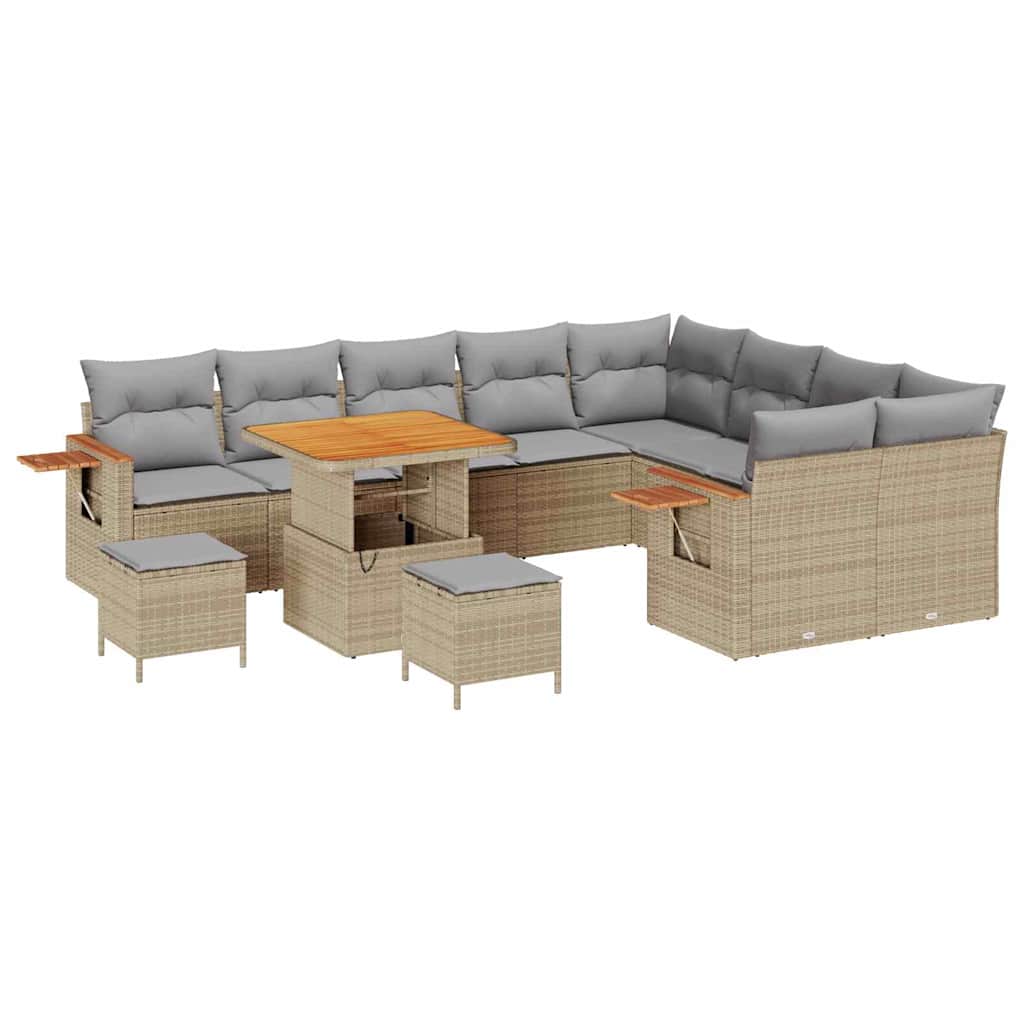 Tuinbankenset 13 pcs Beige en Licht Grijs poly rattan is nu te koop bij PeponiXL, paradijselijk wonen!