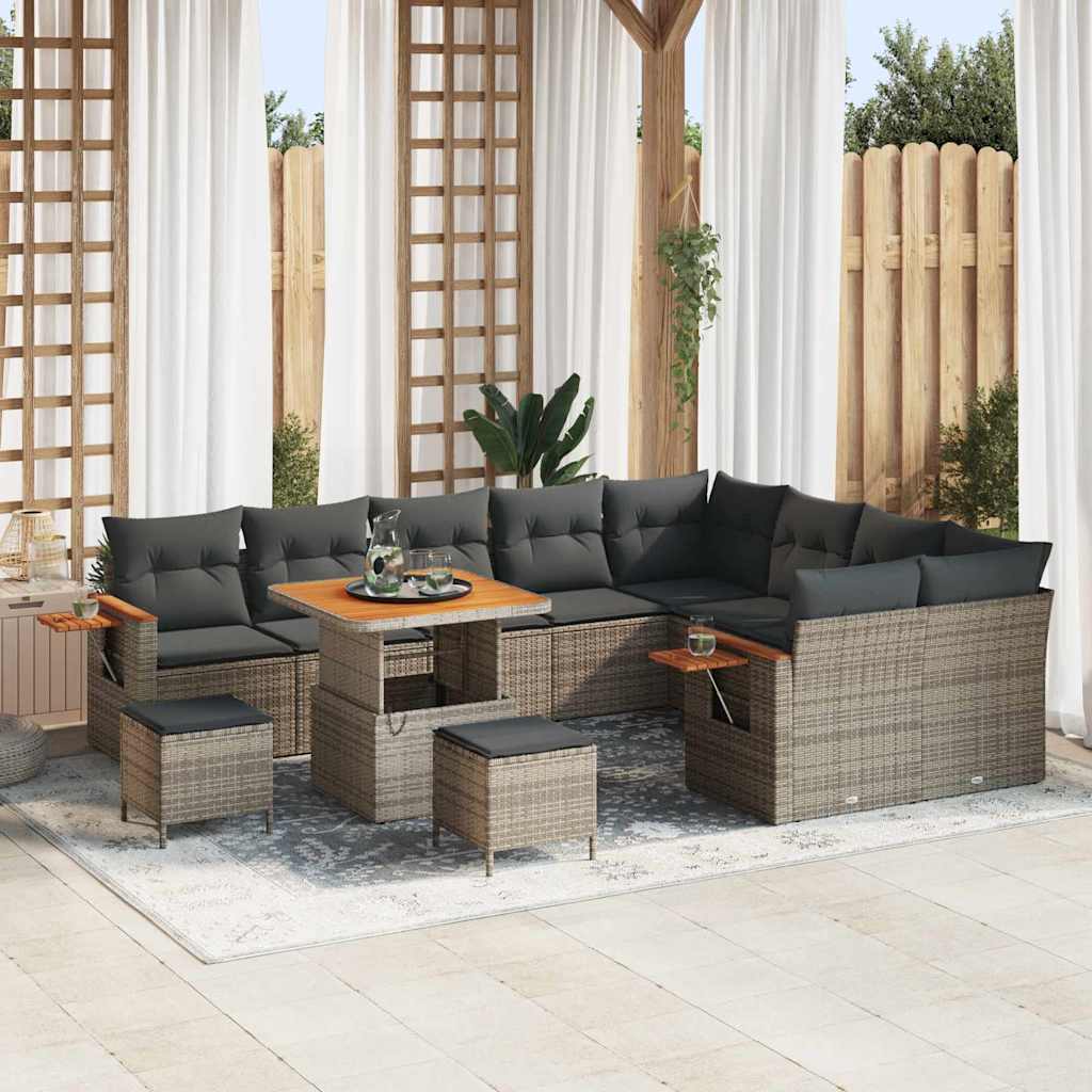 Tuinbankenset met kussen 13 pcs Grijs poly rattan is nu te koop bij PeponiXL, paradijselijk wonen!