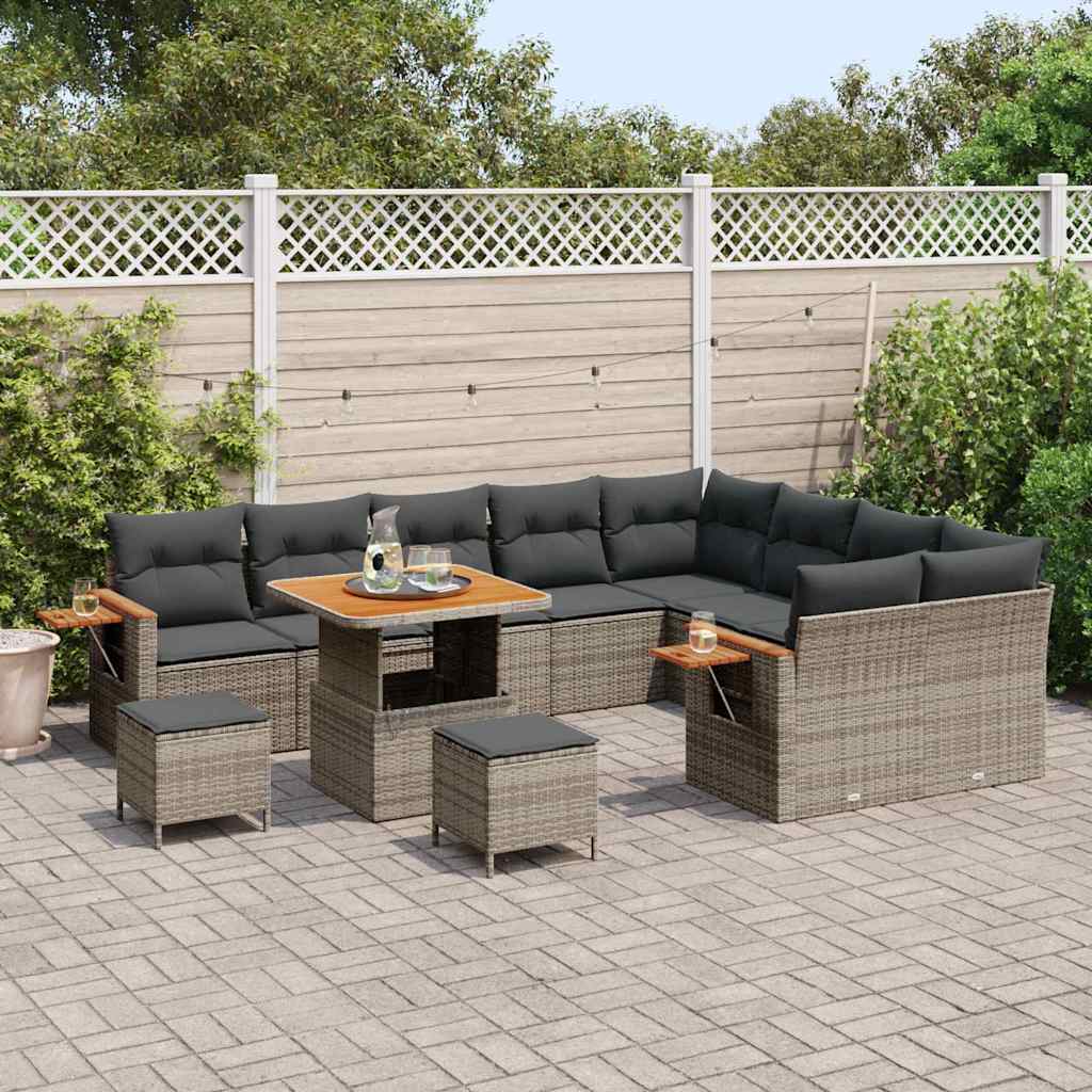 Tuinbankenset met kussen 13 pcs Grijs poly rattan is nu te koop bij PeponiXL, paradijselijk wonen!