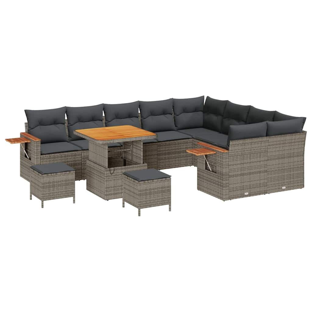 Tuinbankenset met kussen 13 pcs Grijs poly rattan is nu te koop bij PeponiXL, paradijselijk wonen!