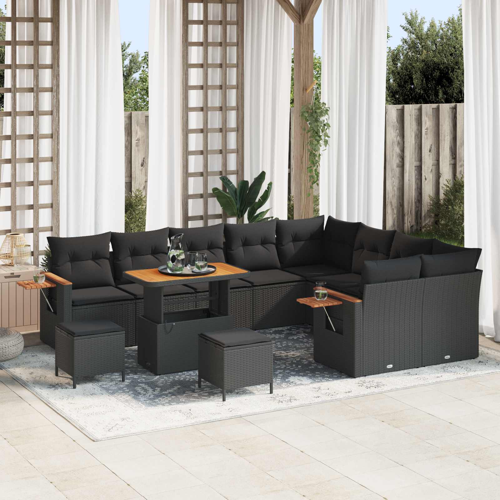 Tuinbankenset met kussen 13 pcs Zwart poly rattan is nu te koop bij PeponiXL, paradijselijk wonen!