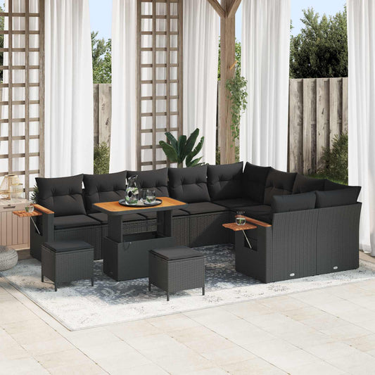 Tuinbankenset met kussen 13 pcs Zwart poly rattan is nu te koop bij PeponiXL, paradijselijk wonen!
