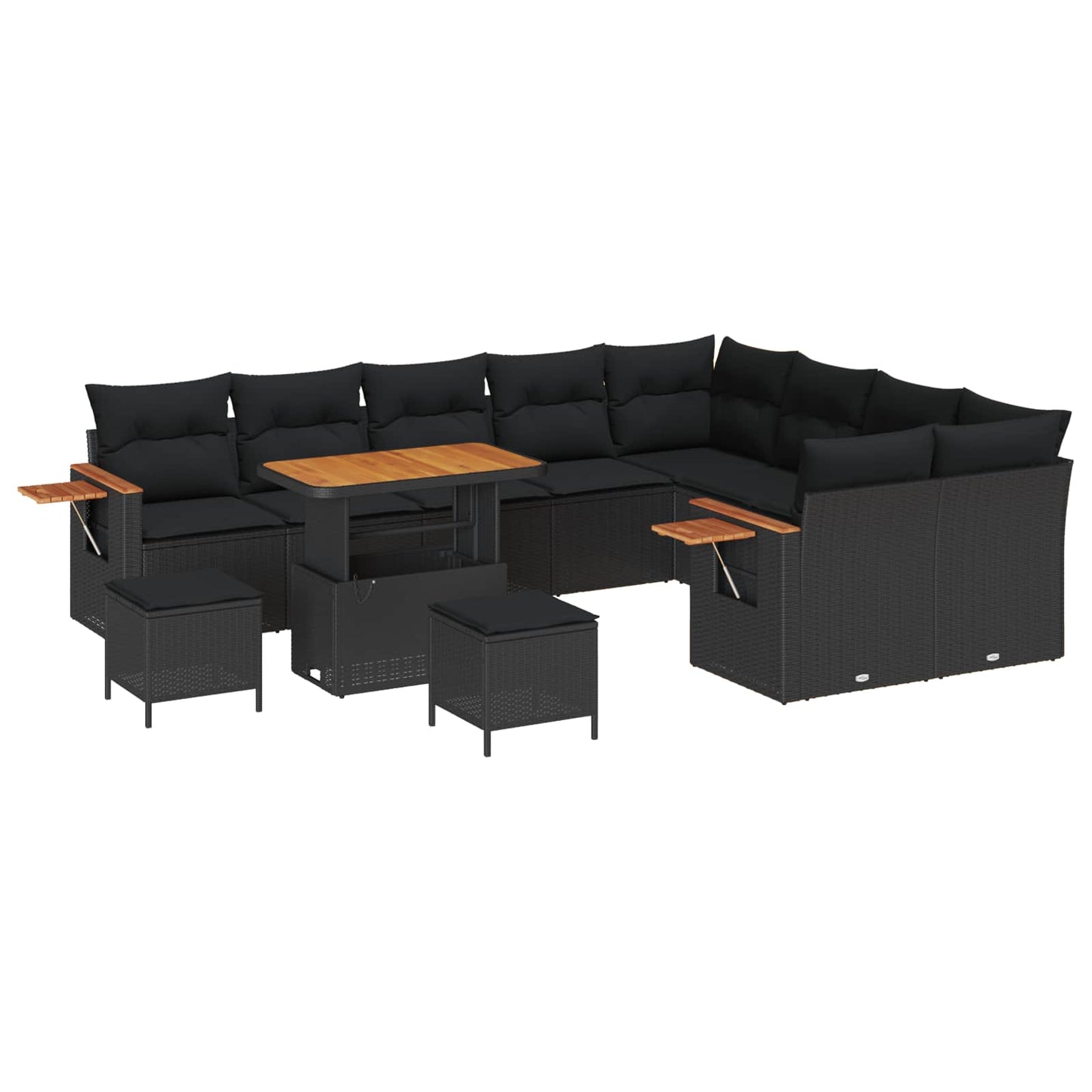 Tuinbankenset met kussen 13 pcs Zwart poly rattan is nu te koop bij PeponiXL, paradijselijk wonen!