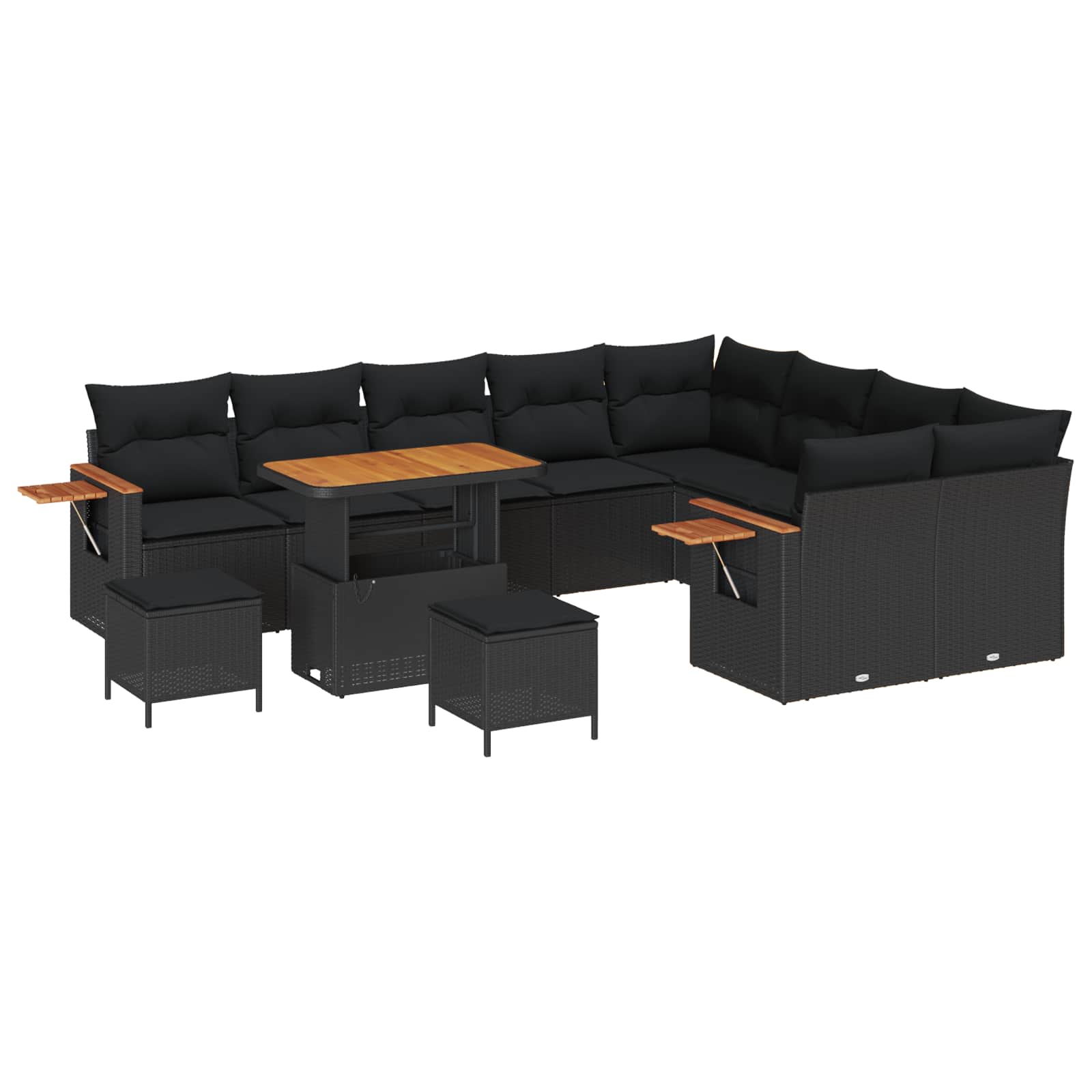 Tuinbankenset met kussen 13 pcs Zwart poly rattan is nu te koop bij PeponiXL, paradijselijk wonen!
