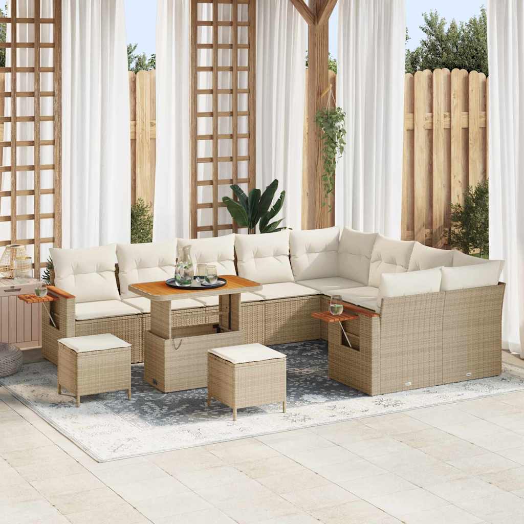 Tuinbankenset met kussen 13 pcs Beige en Crème poly rattan is nu te koop bij PeponiXL, paradijselijk wonen!