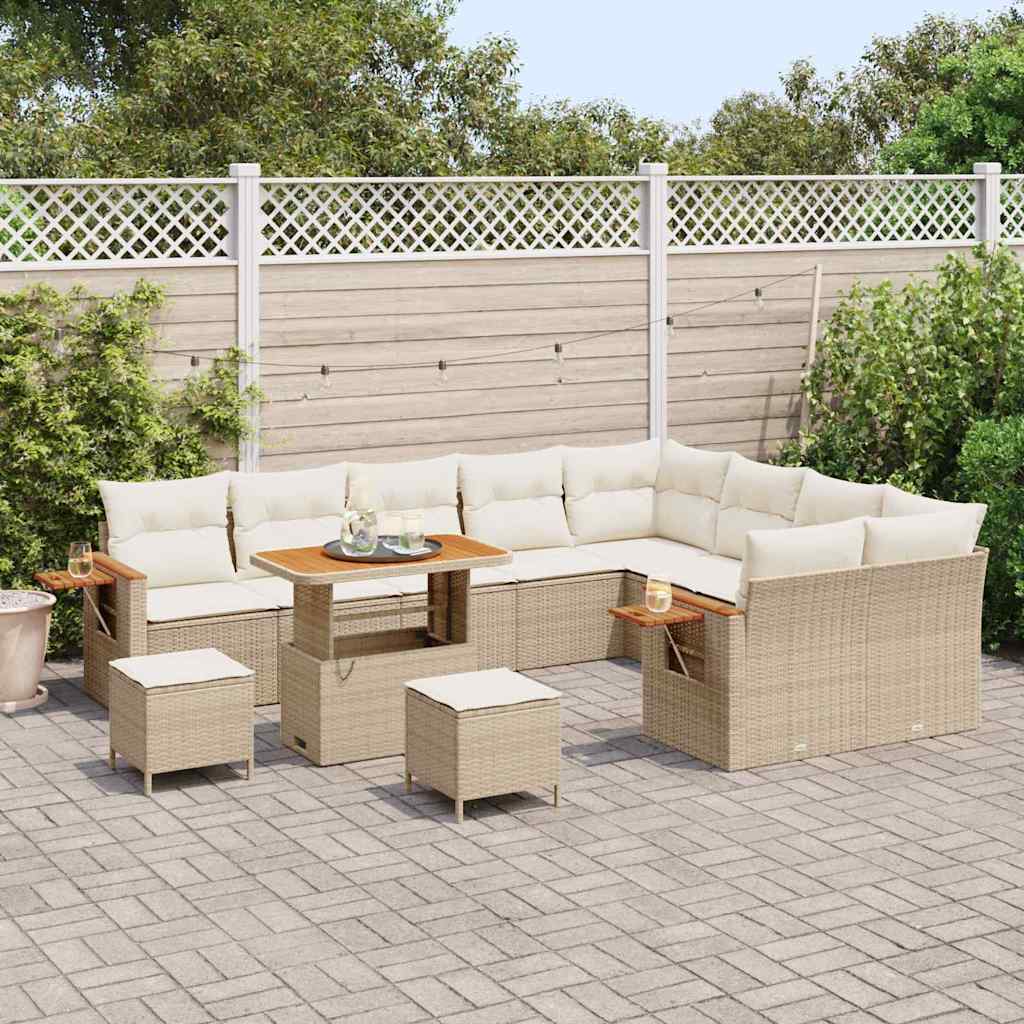 Tuinbankenset met kussen 13 pcs Beige en Crème poly rattan is nu te koop bij PeponiXL, paradijselijk wonen!