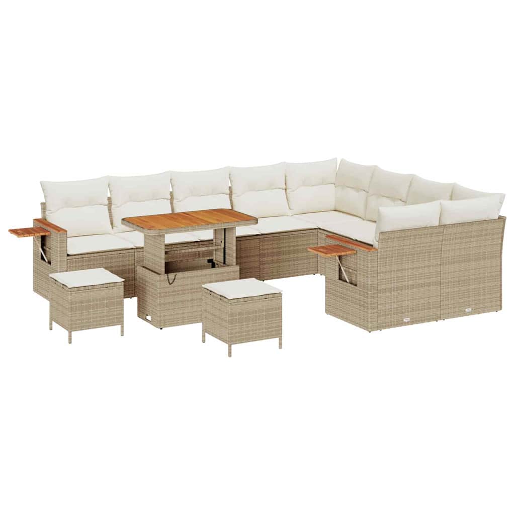Tuinbankenset met kussen 13 pcs Beige en Crème poly rattan is nu te koop bij PeponiXL, paradijselijk wonen!
