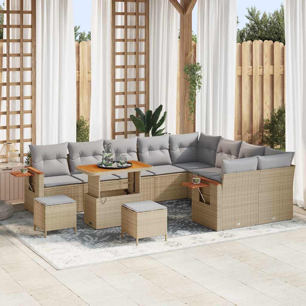 Tuinbankenset 13 pcs Beige en Licht Grijs poly rattan is nu te koop bij PeponiXL, paradijselijk wonen!