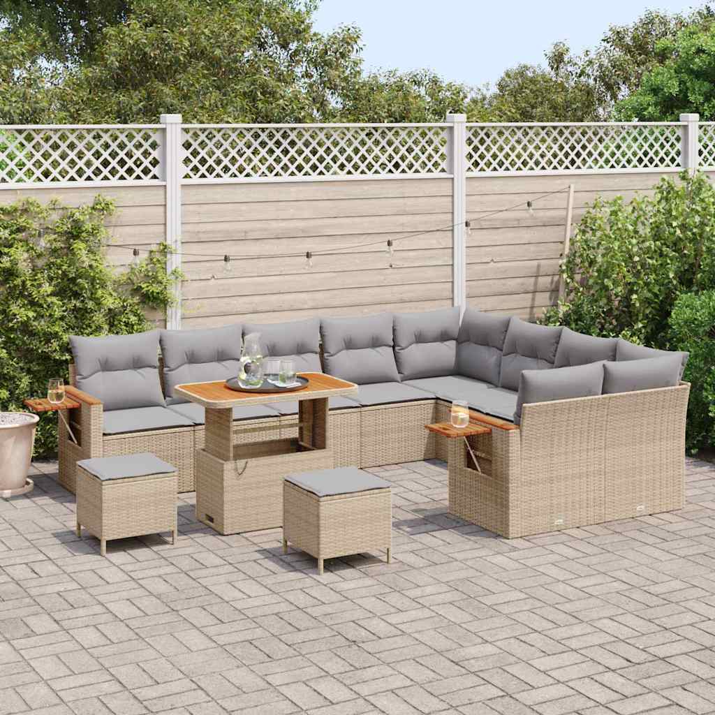 Tuinbankenset 13 pcs Beige en Licht Grijs poly rattan is nu te koop bij PeponiXL, paradijselijk wonen!