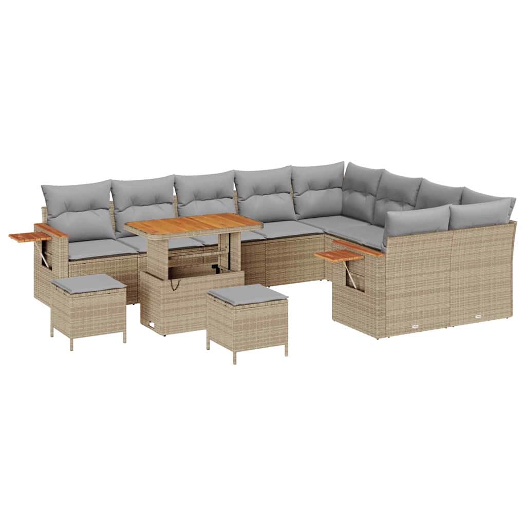 Tuinbankenset 13 pcs Beige en Licht Grijs poly rattan is nu te koop bij PeponiXL, paradijselijk wonen!