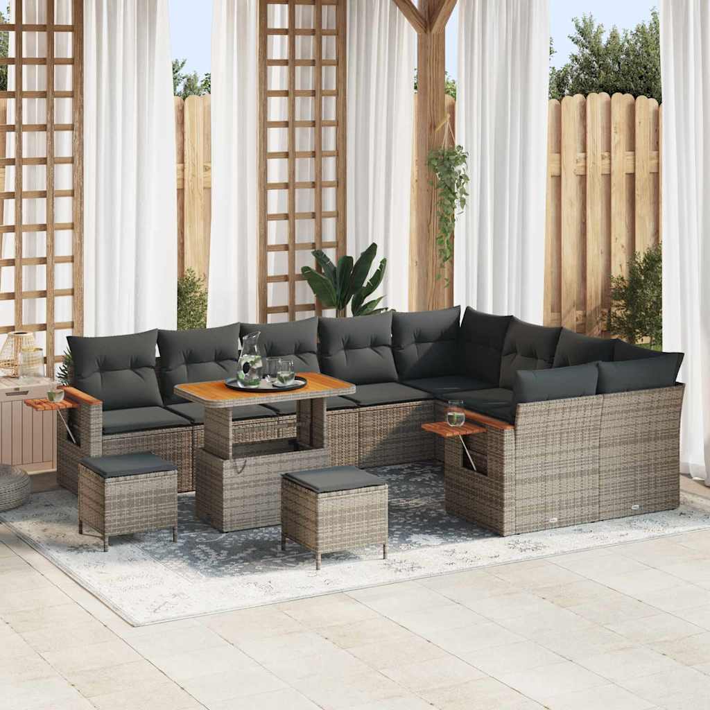 Tuinbankenset met kussen 13 pcs Grijs poly rattan is nu te koop bij PeponiXL, paradijselijk wonen!