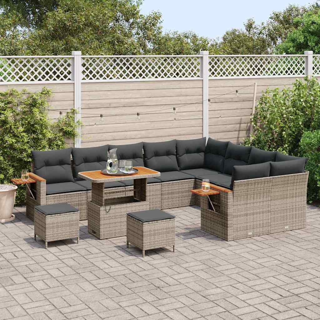Tuinbankenset met kussen 13 pcs Grijs poly rattan is nu te koop bij PeponiXL, paradijselijk wonen!