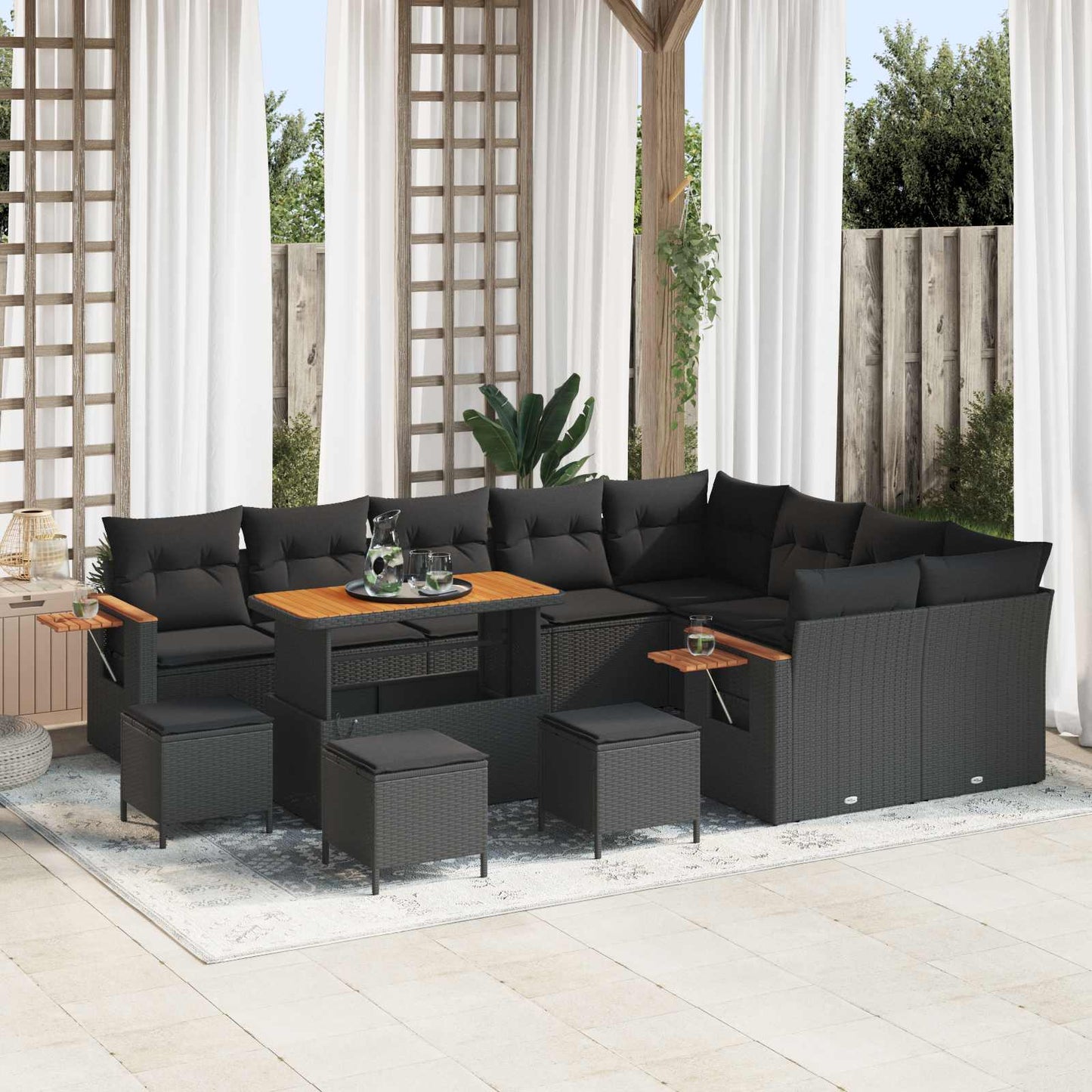 Tuinbankenset met kussen 14 pcs Zwart poly rattan is nu te koop bij PeponiXL, paradijselijk wonen!