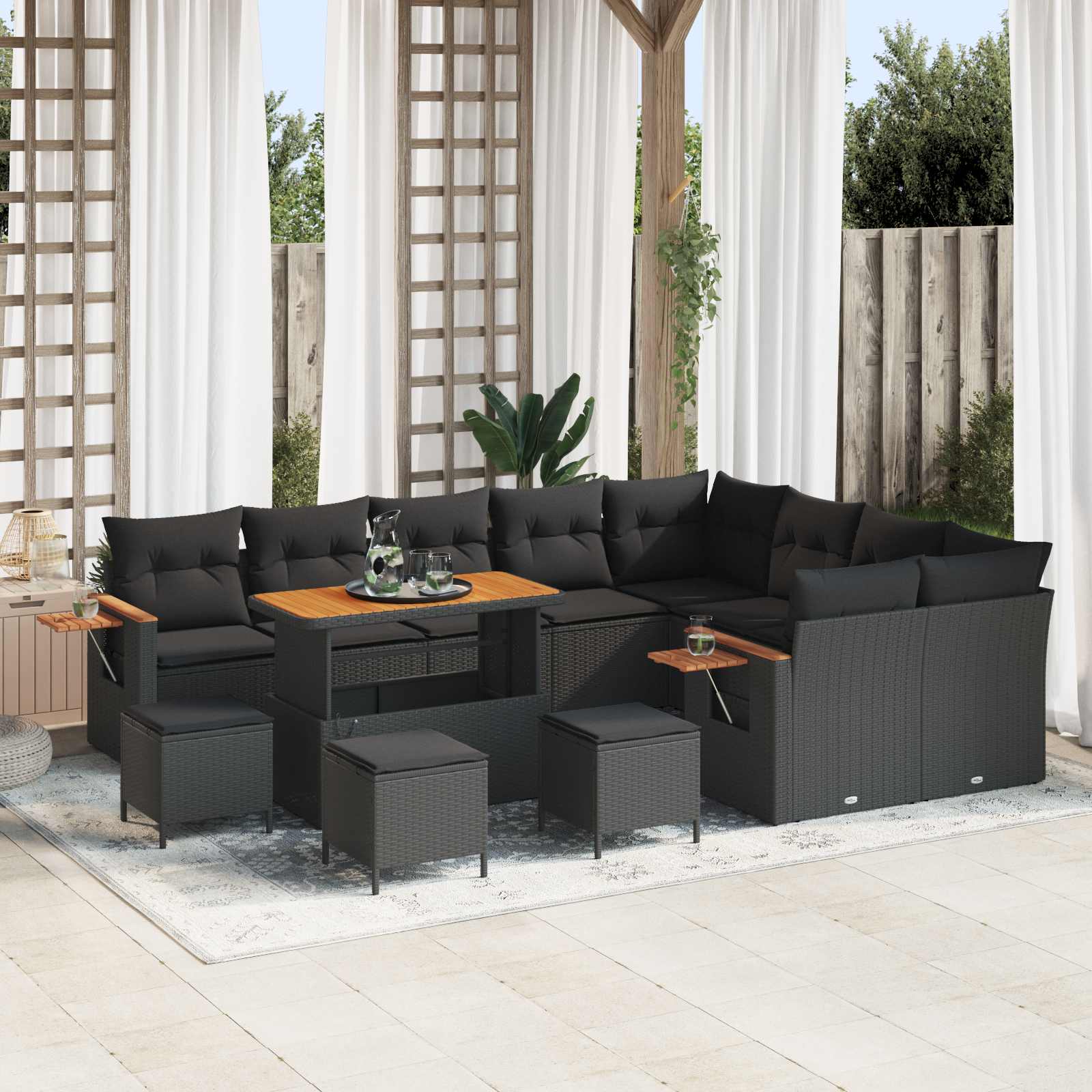 Tuinbankenset met kussen 14 pcs Zwart poly rattan is nu te koop bij PeponiXL, paradijselijk wonen!
