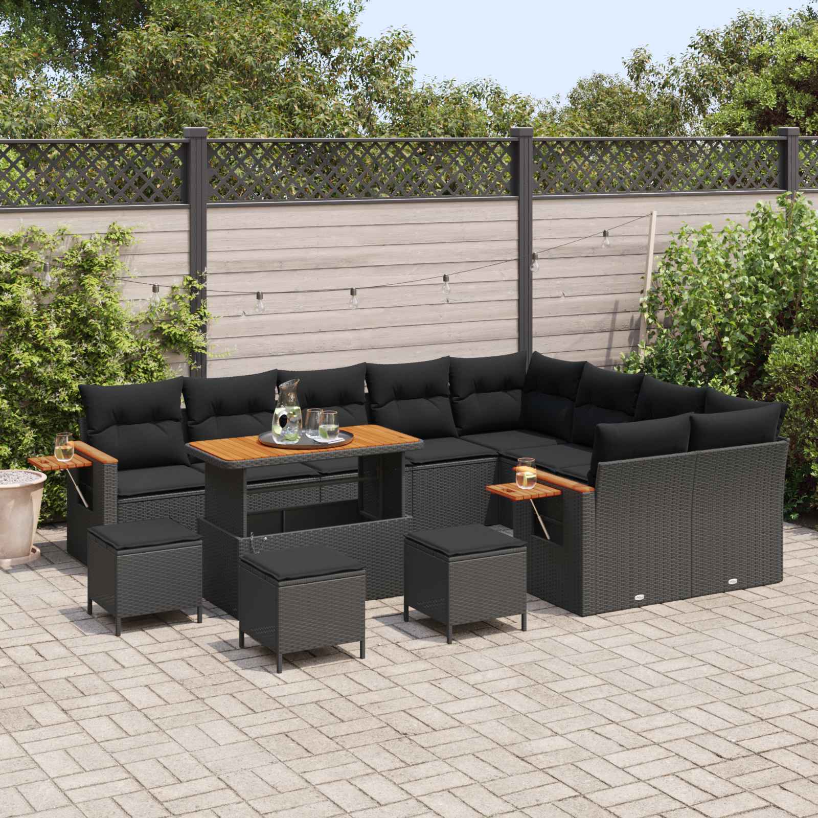 Tuinbankenset met kussen 14 pcs Zwart poly rattan is nu te koop bij PeponiXL, paradijselijk wonen!