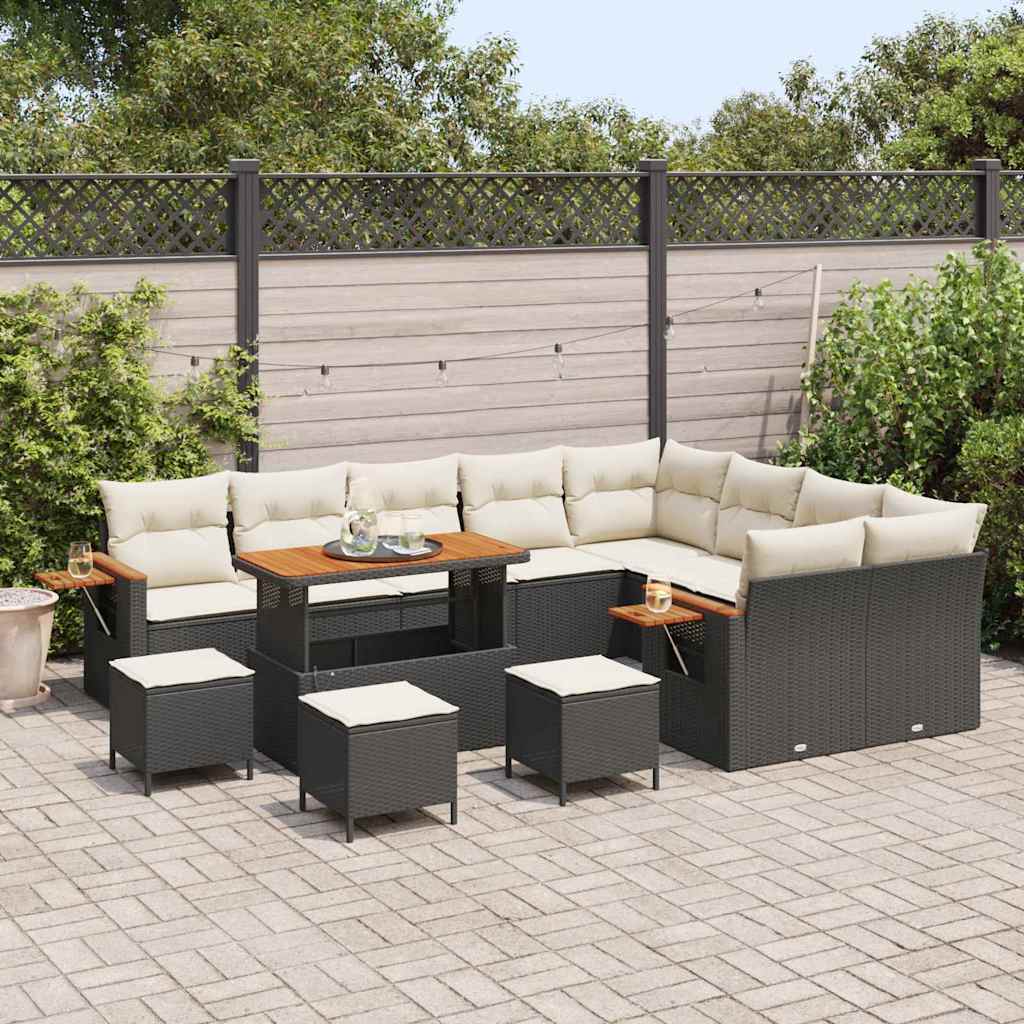 Tuinbankenset met kussen 14 pcs Zwart en Crème poly rattan is nu te koop bij PeponiXL, paradijselijk wonen!