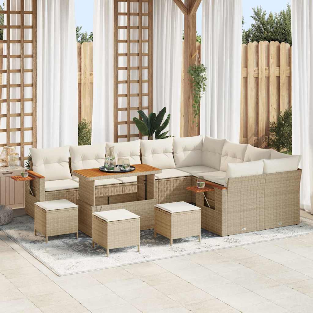 Tuinbankenset met kussen 14 pcs Beige en Crème poly rattan is nu te koop bij PeponiXL, paradijselijk wonen!