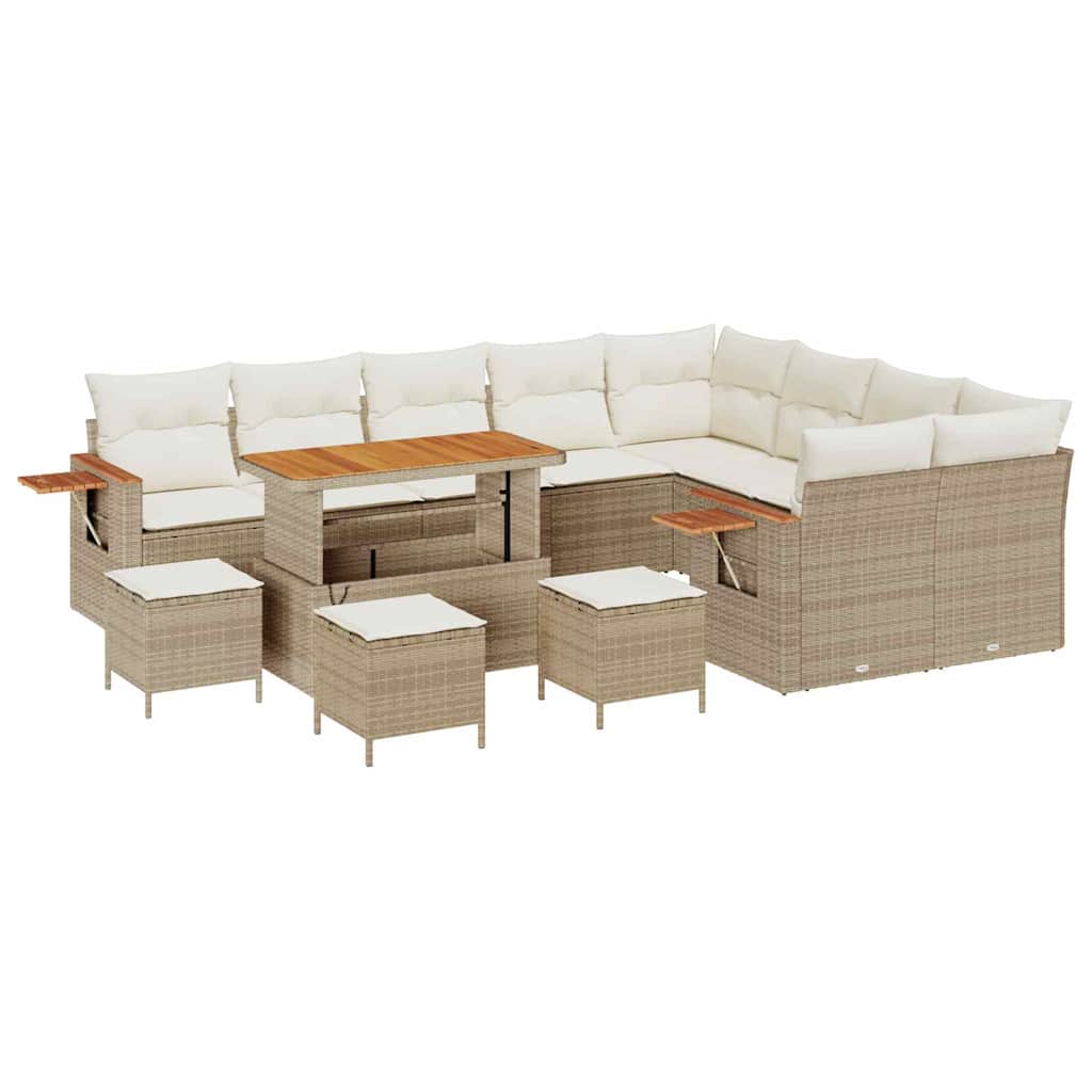 Tuinbankenset met kussen 14 pcs Beige en Crème poly rattan is nu te koop bij PeponiXL, paradijselijk wonen!