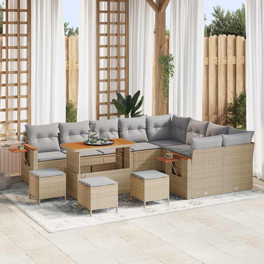 Tuinbankenset 14 pcs Beige en Licht Grijs poly rattan is nu te koop bij PeponiXL, paradijselijk wonen!