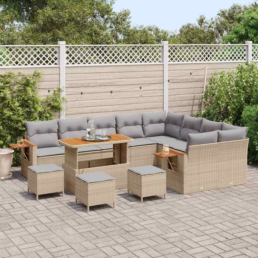 Tuinbankenset 14 pcs Beige en Licht Grijs poly rattan is nu te koop bij PeponiXL, paradijselijk wonen!