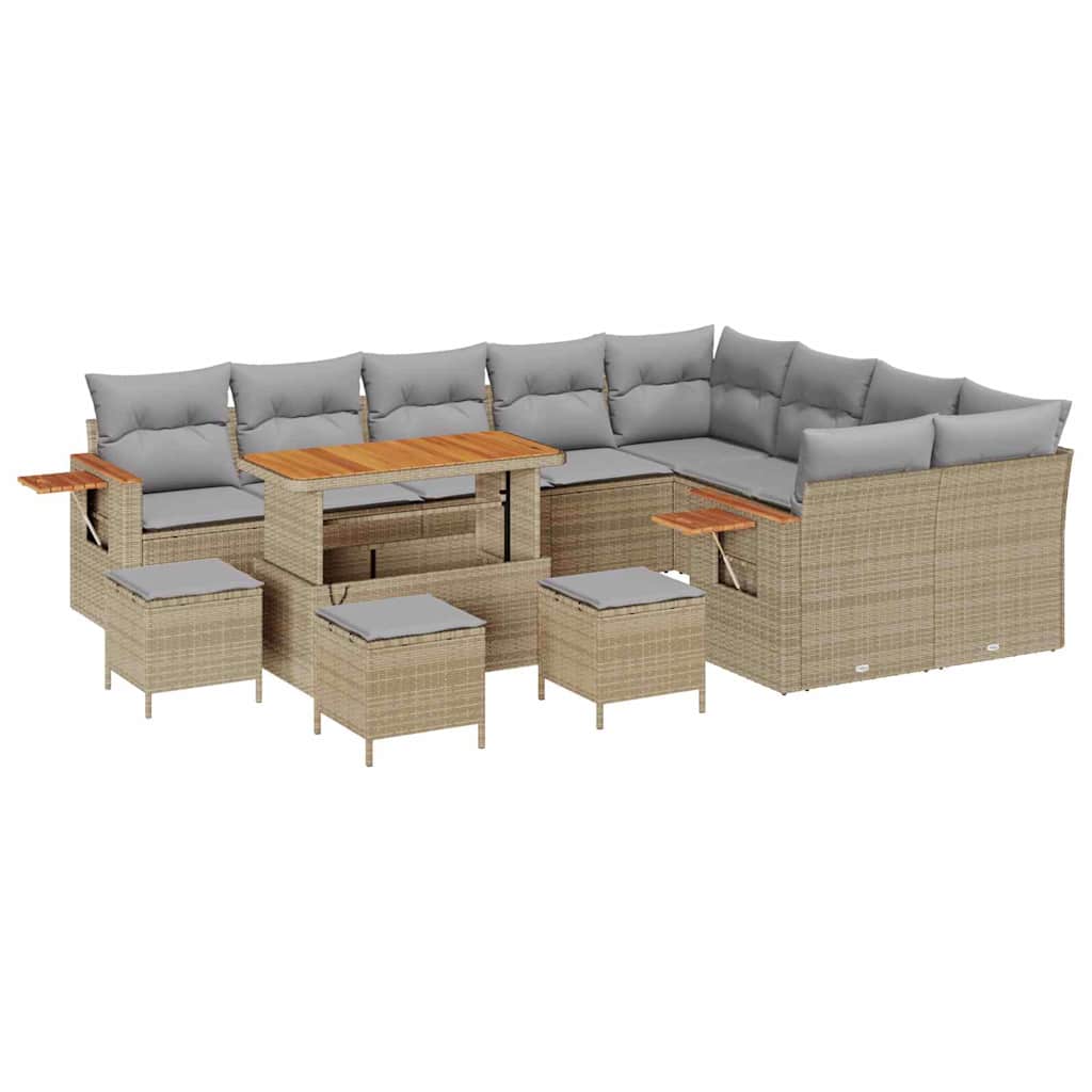 Tuinbankenset 14 pcs Beige en Licht Grijs poly rattan is nu te koop bij PeponiXL, paradijselijk wonen!