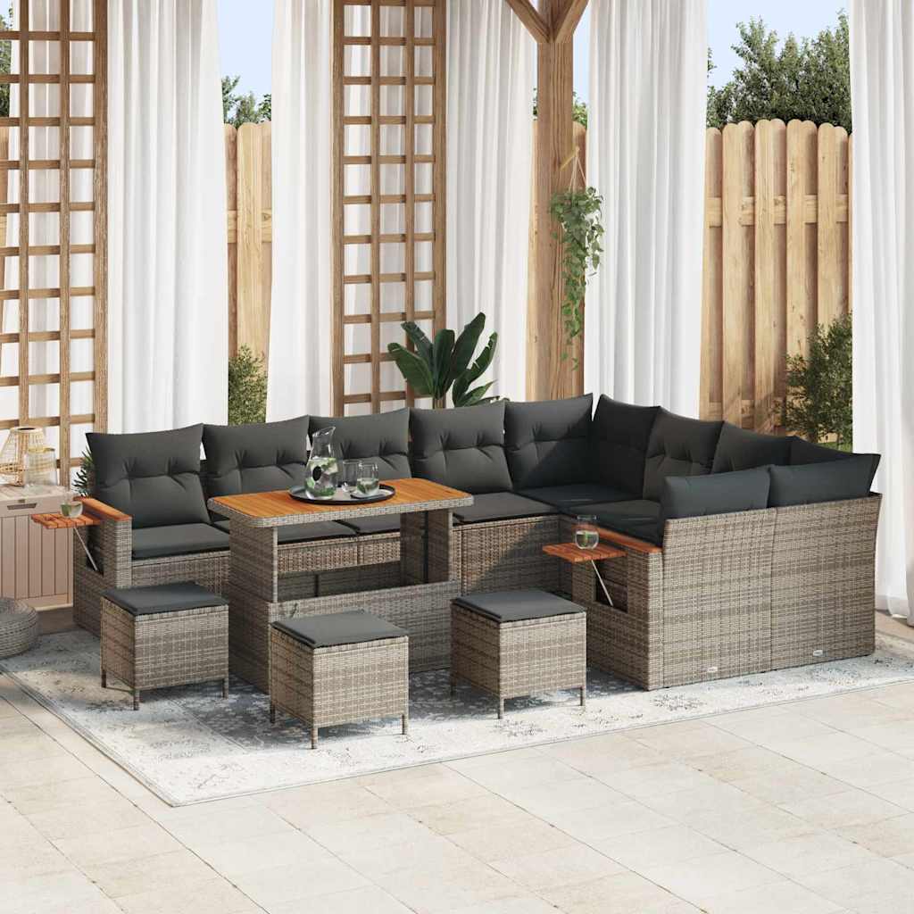 Tuinbankenset met kussen 14 pcs Grijs poly rattan is nu te koop bij PeponiXL, paradijselijk wonen!