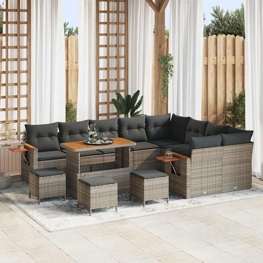 Tuinbankenset met kussen 14 pcs Grijs poly rattan is nu te koop bij PeponiXL, paradijselijk wonen!