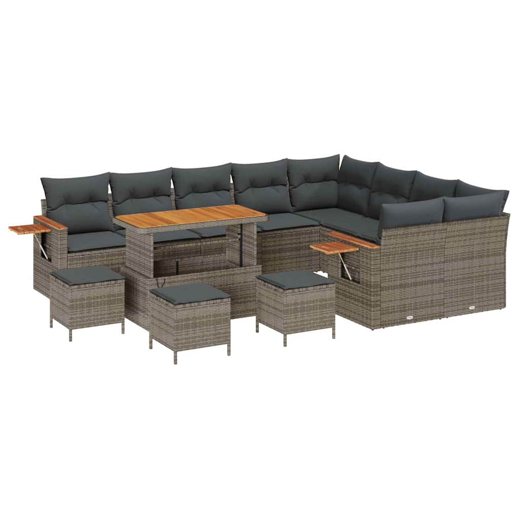 Tuinbankenset met kussen 14 pcs Grijs poly rattan is nu te koop bij PeponiXL, paradijselijk wonen!