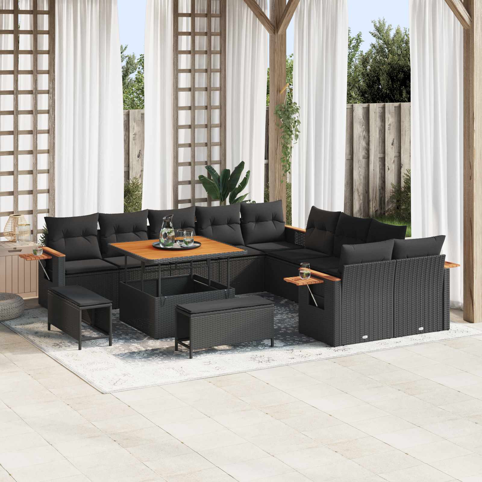 Tuinbankenset met kussen 17 pcs Zwart poly rattan is nu te koop bij PeponiXL, paradijselijk wonen!