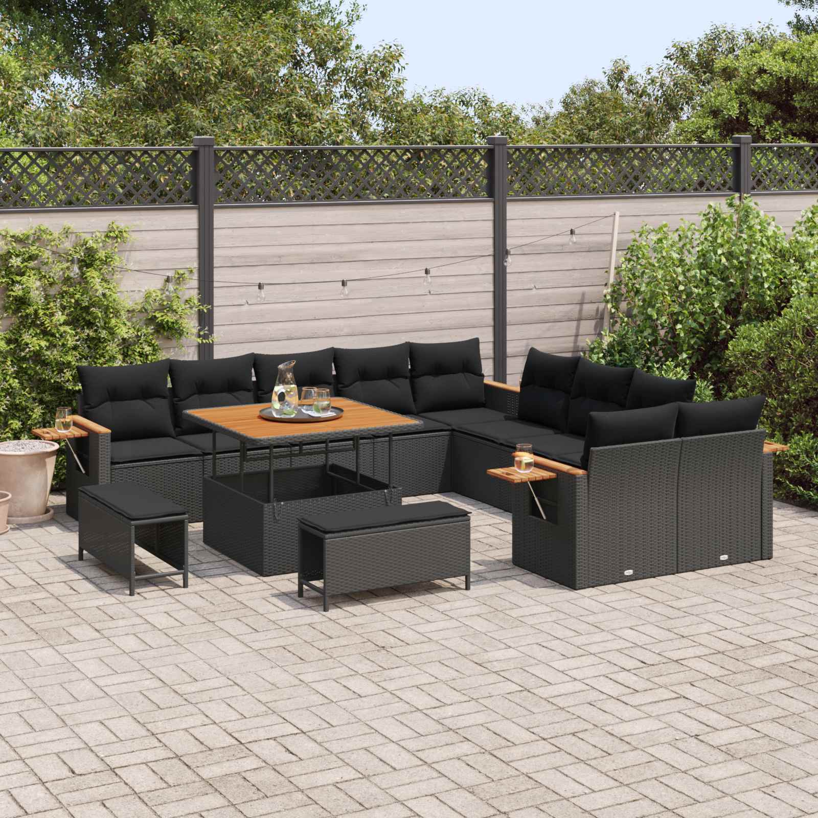 Tuinbankenset met kussen 17 pcs Zwart poly rattan is nu te koop bij PeponiXL, paradijselijk wonen!