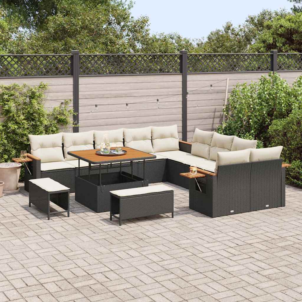 Tuinbankenset met kussen 17 pcs Zwart en Crème poly rattan is nu te koop bij PeponiXL, paradijselijk wonen!