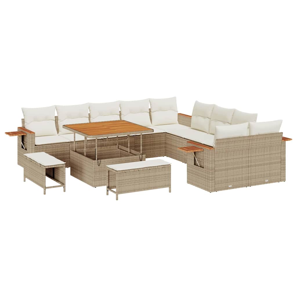 Tuinbankenset met kussen 17 pcs Beige en Crème poly rattan is nu te koop bij PeponiXL, paradijselijk wonen!