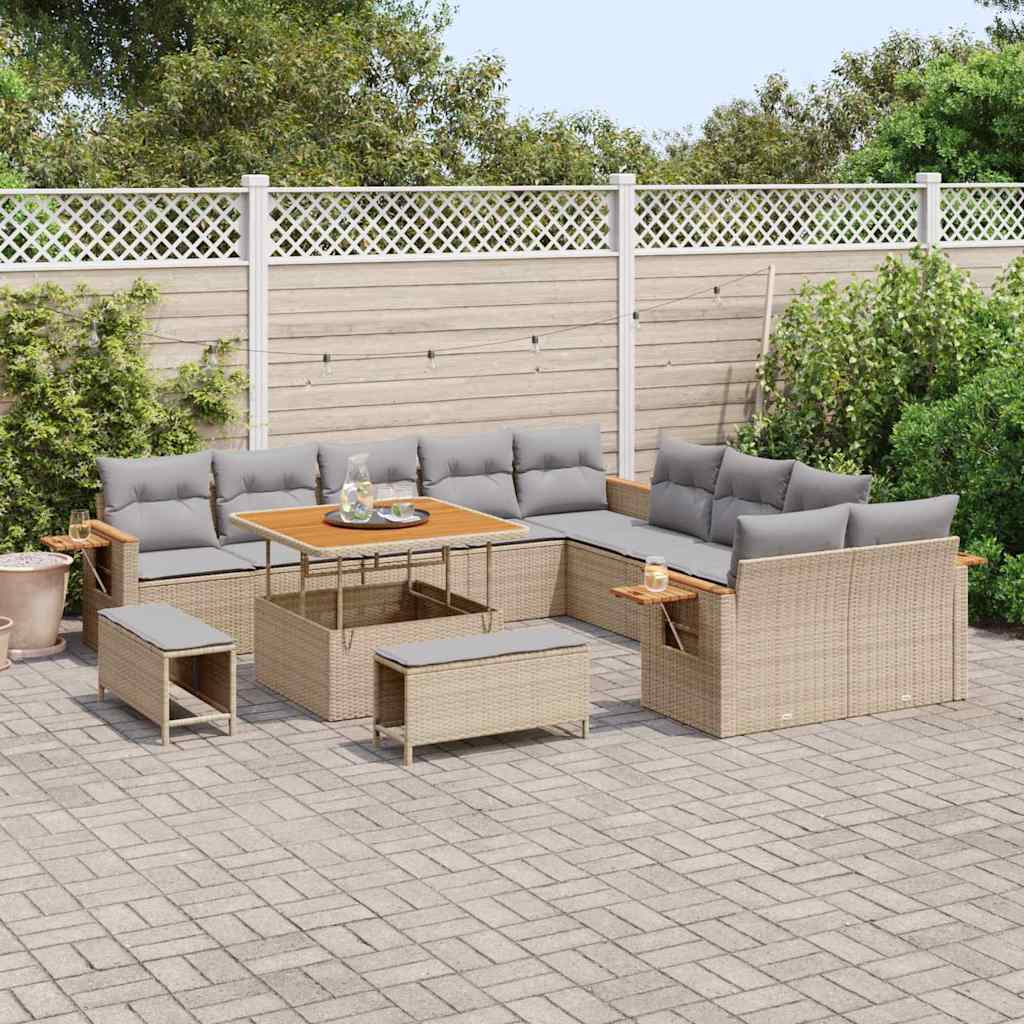 Tuinbankenset 17 pcs Beige en Licht Grijs poly rattan is nu te koop bij PeponiXL, paradijselijk wonen!