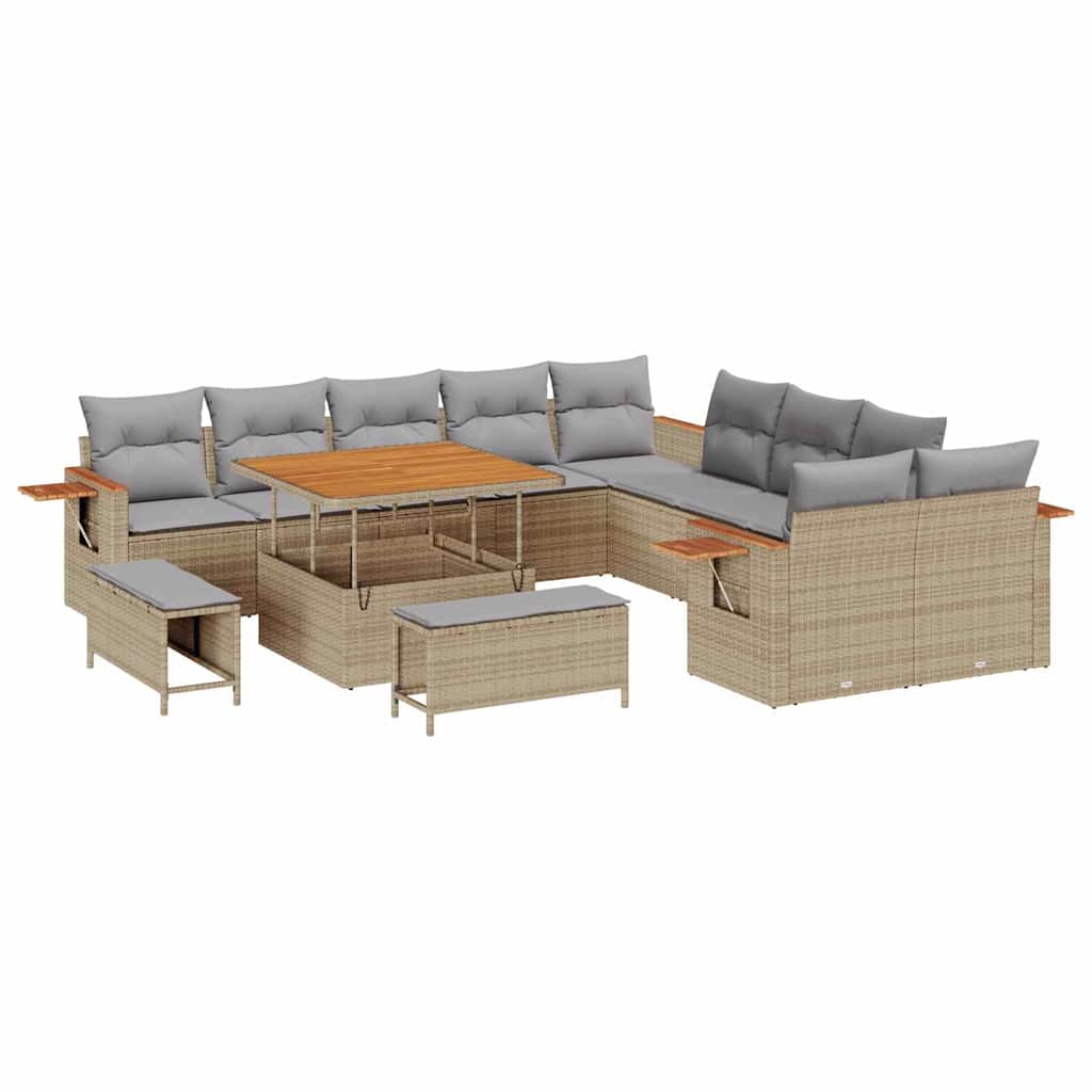 Tuinbankenset 17 pcs Beige en Licht Grijs poly rattan is nu te koop bij PeponiXL, paradijselijk wonen!