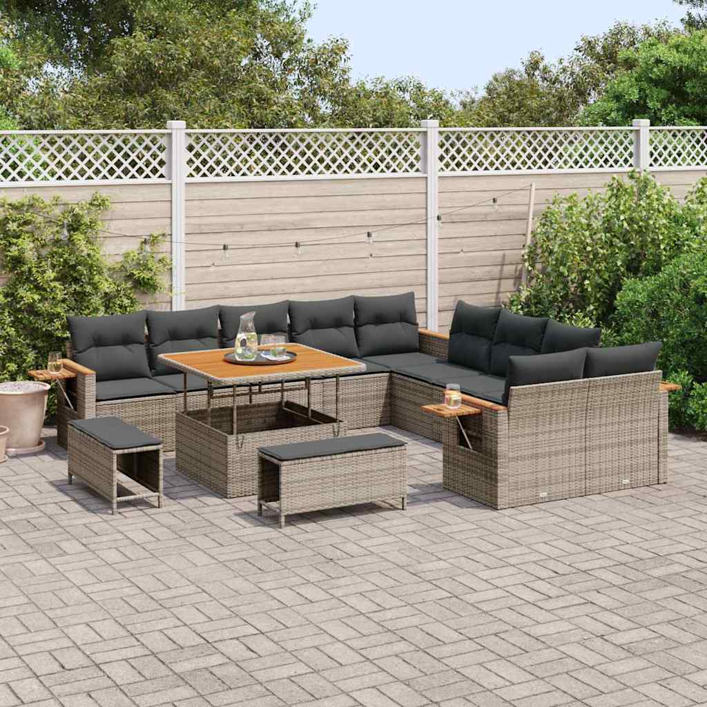 Tuinbankenset met kussen 17 pcs Grijs poly rattan is nu te koop bij PeponiXL, paradijselijk wonen!