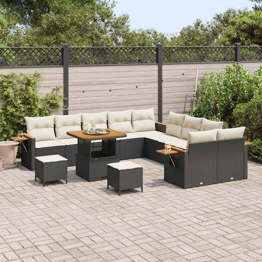 Tuinbankenset met kussen 17 pcs Zwart en Crème poly rattan is nu te koop bij PeponiXL, paradijselijk wonen!