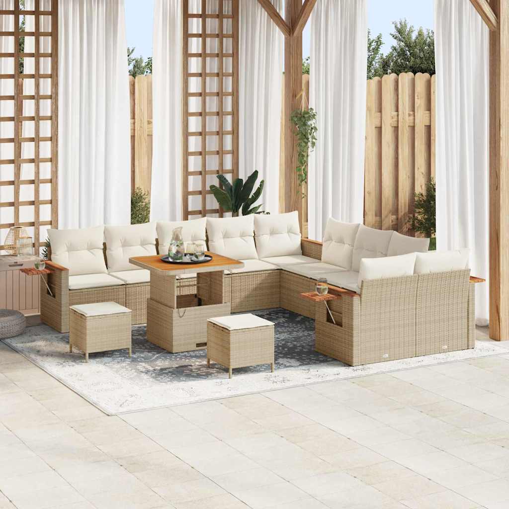 Tuinbankenset met kussen 17 pcs Beige en Crème poly rattan is nu te koop bij PeponiXL, paradijselijk wonen!